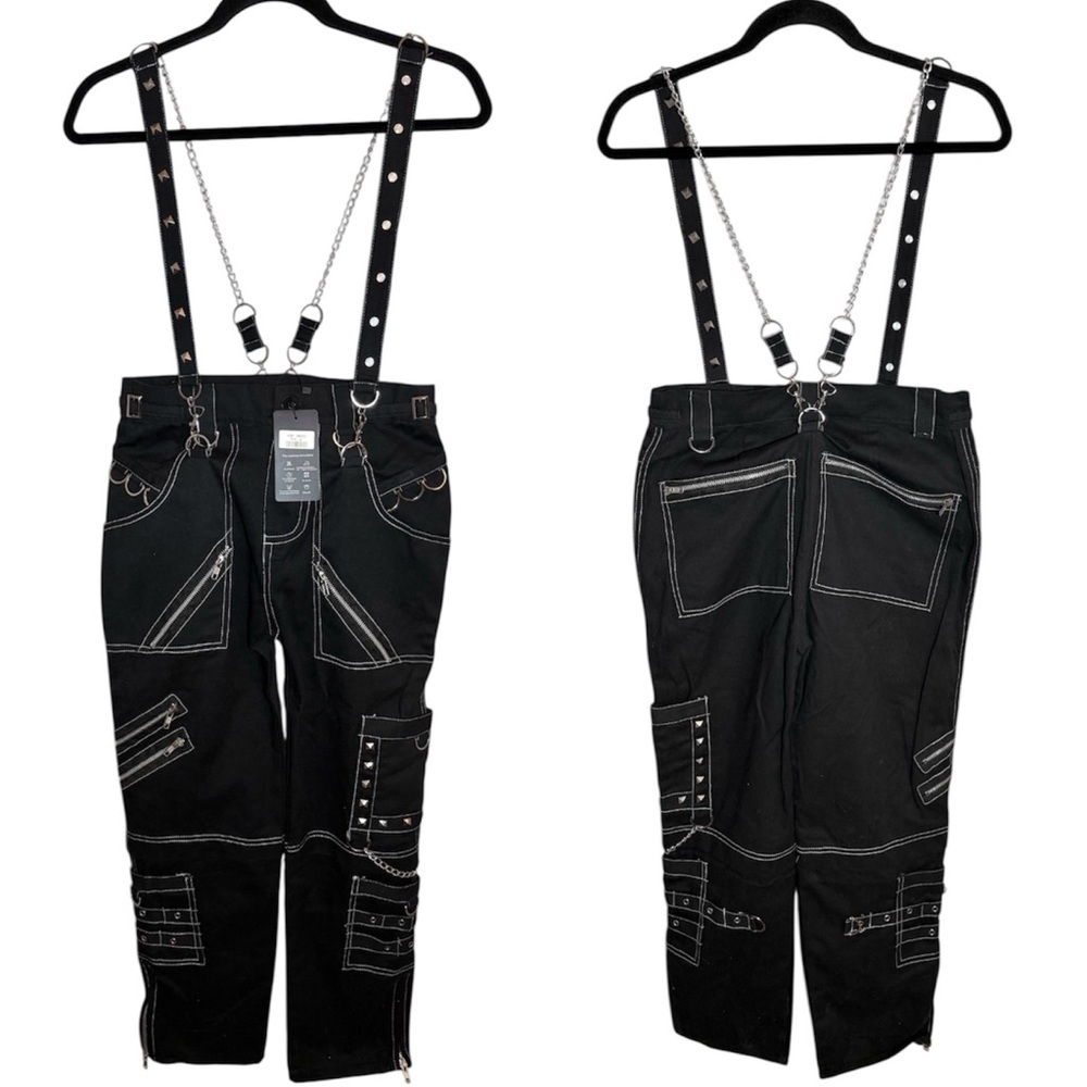 NWT Tripp Pants Suspenders Black Size 30 Black Goth Cargo CyberPunk Utility Stud